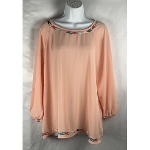ARIAT Women's Size XL  Peach Tunic  Southwest Embroidered 3/4 Sleeve